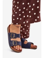 Dámské pantofle na korkové platformě s přezkami – tmavě modré Dámské pantofle na korkové platformě s přezkami – tmavě modré