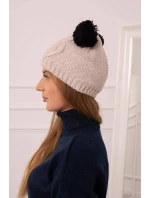 Fleecová čepice 2 bambulky K291 béžová - Oliwier