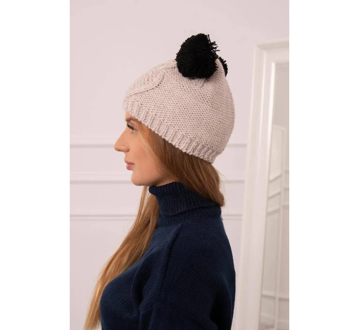 Fleecová čepice 2 bambulky K291 béžová - Oliwier