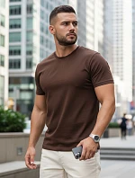 Pánské bavlněné tričko basic hnědé FashionStreet RX5679