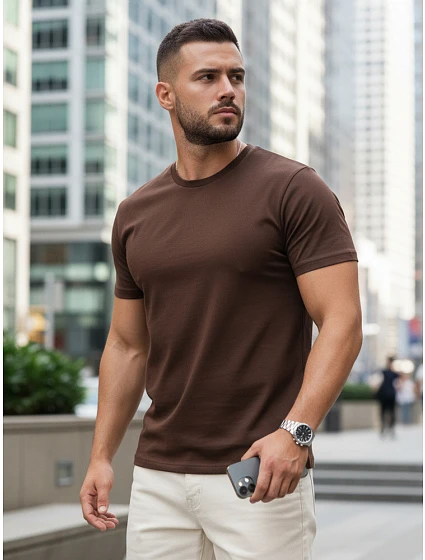 Pánské klasické hnědé tričko FashionStreet RX5679