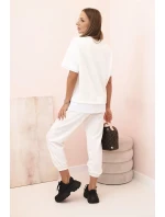 Dámská máslová souprava s krátkým rukávem a kalhotami ecru