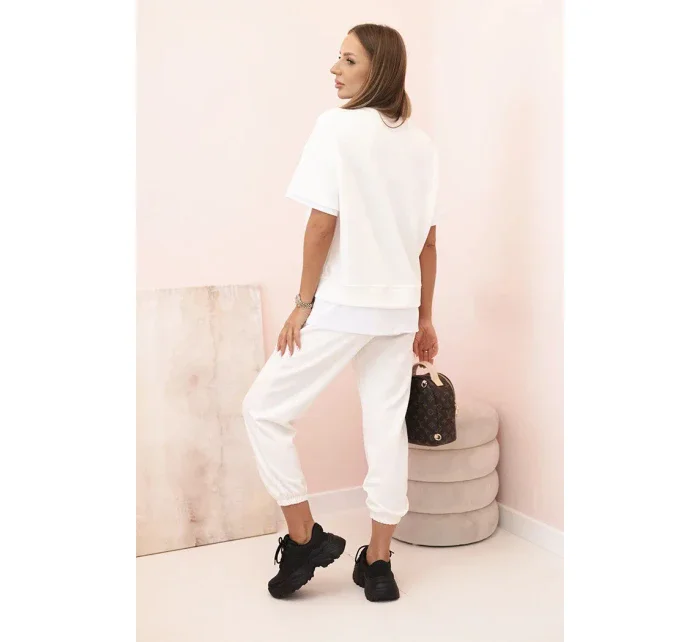 Dámská máslová souprava s krátkým rukávem a kalhotami ecru