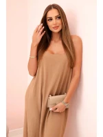 Dlouhé šaty bez ramínek světlý velbloud