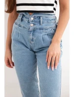 Dámské jeansové kalhoty paperbag s dvojitým zapínáním M.sara jeansové modré