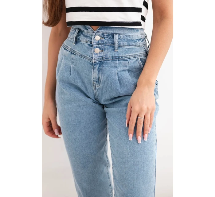 Dámské jeansové kalhoty paperbag s dvojitým zapínáním M.sara jeansové modré