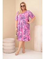 Dámské viskózové šaty Plus Size s krátkým rukávem a paisley vzorem růžová