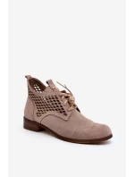 model 21646155 Nízké Dámské Botky se Šněrováním Semišové Bežové - Zazoo