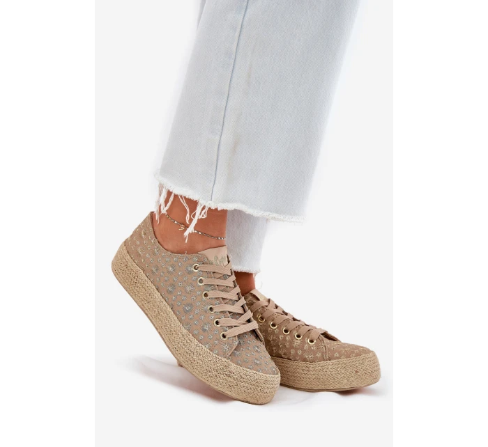 Vzorované dámské tenisky na platformě s pleteninou Lee Cooper LCW-25-08-3646L Khaki