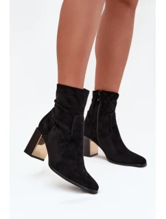 Dámské kotníkové boty na sloupku se zlatým zateplené černé model 21712211 - Boto