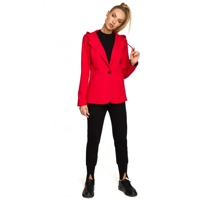 M691 Blejzr s kapucí a jedním knoflíkem - červený