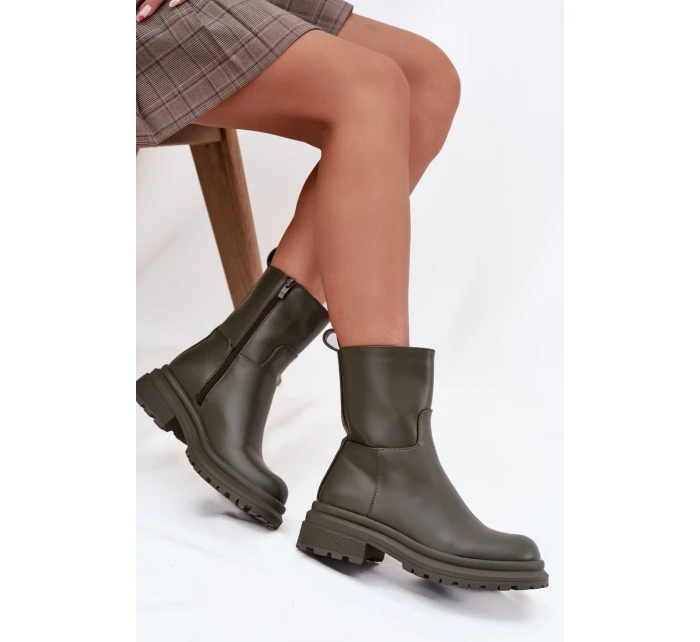 Dámské kotníkové boty na platformě ML245 Khaki tmavě zelená - Diamantique