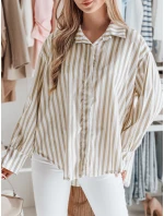 Dámské oversize tričko s prodlouženým zadním dílem SAMONE v béžové barvě s bílými pruhy FashionStreet DY0463