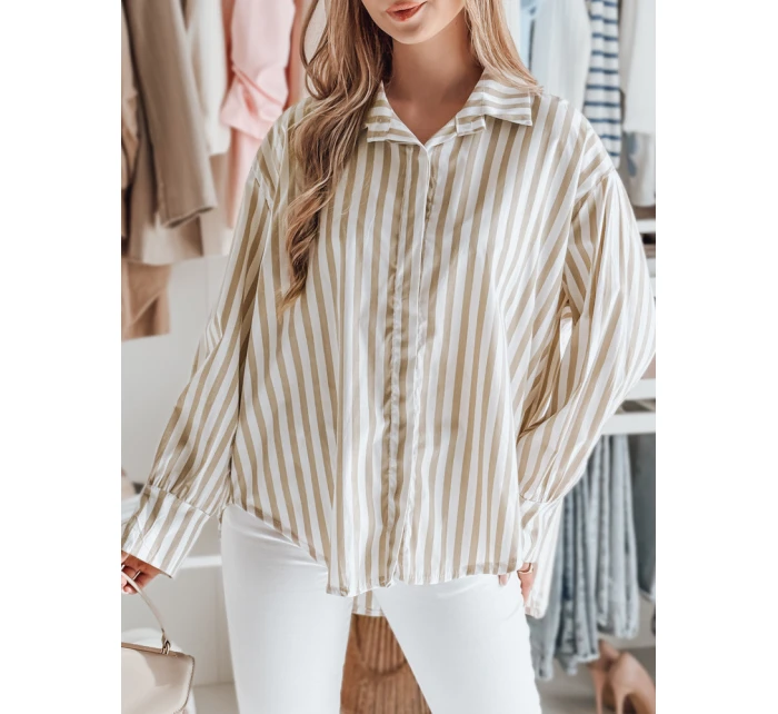 Dámské oversize tričko s prodlouženým zadním dílem SAMONE v béžové barvě s bílými pruhy FashionStreet DY0463