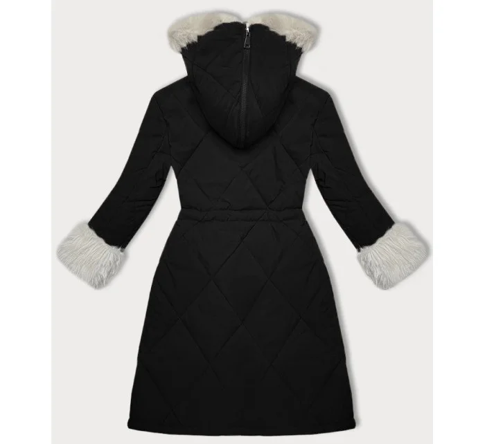 Černobéžová prošívaná zimní bunda s kožešinovou podšívkou l 21248855 - WAY MODE