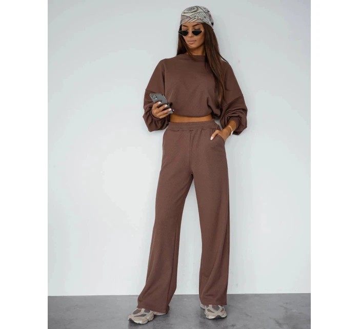Dámský komplet s vaflovou strukturou v barvě cappuccino - mikina a kalhoty (821108)