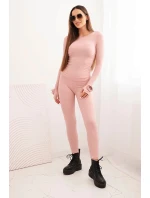 Dámská souprava z pruhované viskózy s dlouhým rukávem a legínami tmavě pudrově růžová Dámská souprava z pruhované viskózy s dlouhým rukávem a legínami tmavě pudrově růžová