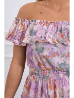Květinové šaty na rameno fialové barvy