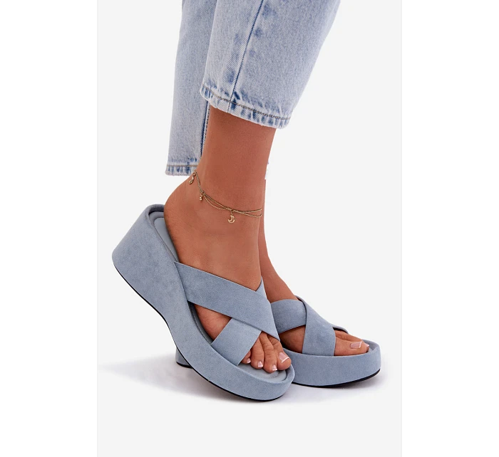 Dámské semišové nazouváky modré  Paris model 22092288 - SWEET SHOES