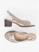 Luxusní zlaté  sandály dámské na širokém podpatku