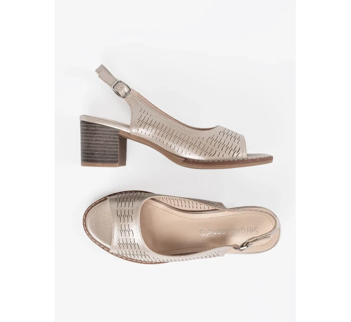 Luxusní zlaté  sandály dámské na širokém podpatku