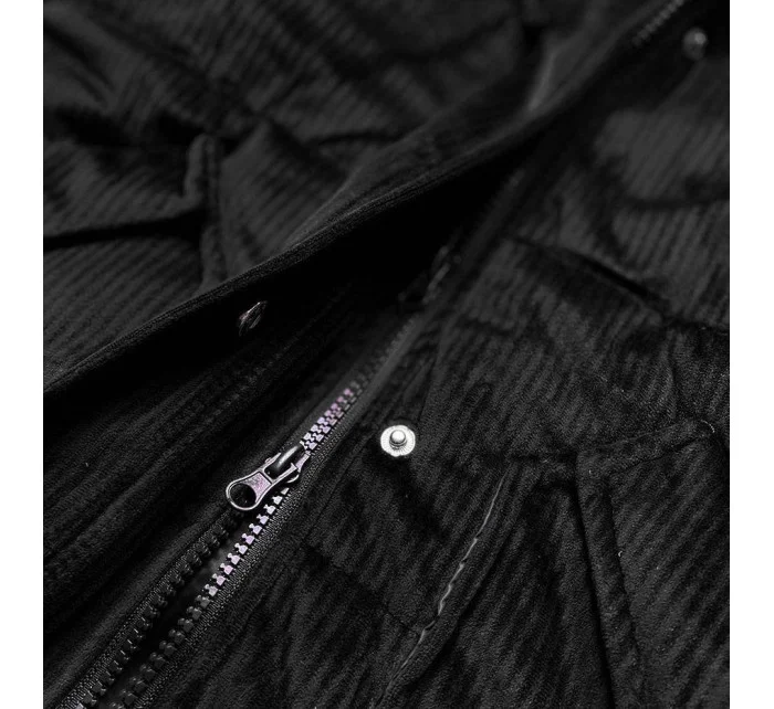 Černá dámská manšestrová zimní bunda s kapucí (7764)