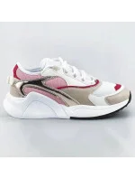 Růžové šněrovací sneakersy s barevnými vsadkami (6346)