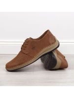 Kožené polobotky Rieker M RKR528 hnědé s ažurovým vzorem