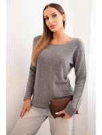 Dámský svetr z viskózy s dlouhým rukávem a kulatým výstřihem tmavě šedý