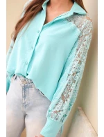 Dámská viskózová košile s krajkovými rukávy a límečkem mátová