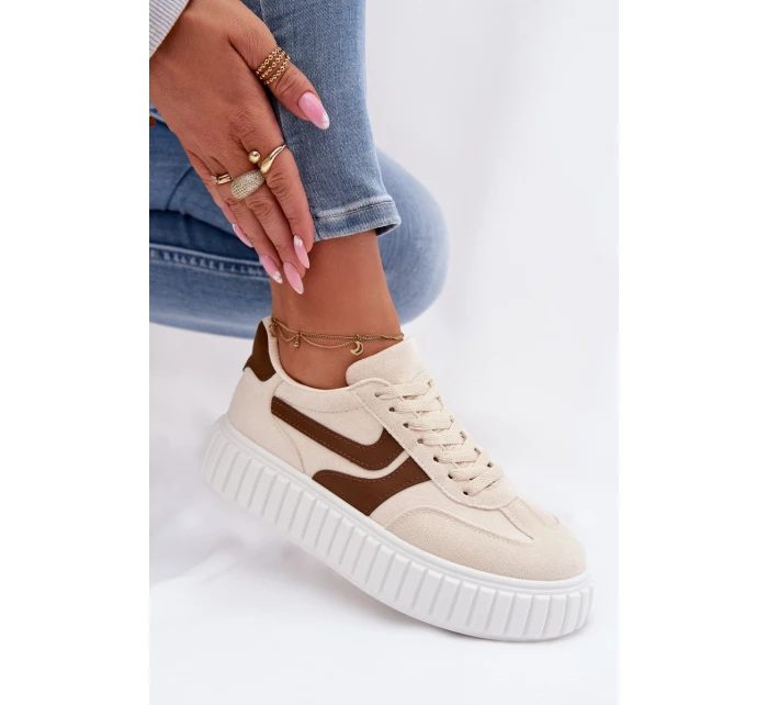 Dámské tenisky na platformě s eko semišem béžové Cadrina Dámské tenisky na platformě s eko semišem béžové Cadrina