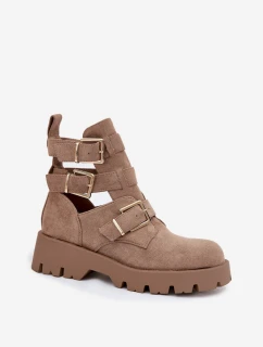 Dámské kotníkové boty s pásky a zlatými přezkami Helisse – béžové