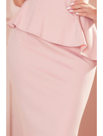 Elegantní dámské midi šaty v pudrově růžové barvě s volánkem 192-13
