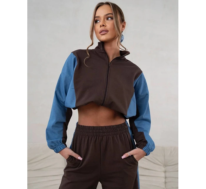 Tepláková souprava mikina na zip + široké kalhoty čokoládově modrá (821151)