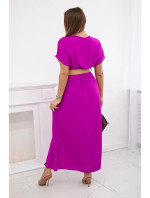 Dlouhé šaty s ozdobným páskem tmavě fialová