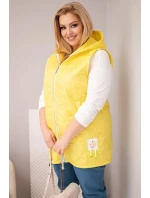 Dámská vesta Plus Size s kapucí a květinovým prošíváním žlutá