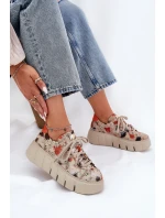 Kožené sneakersy na platformě Maciejka 06891-18 béžové Kožené sneakersy na platformě Maciejka 06891-18 béžové