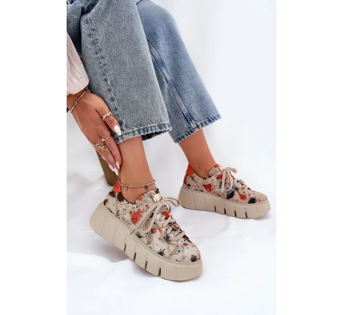 Kožené sneakersy na platformě Maciejka 06891-18 béžové Kožené sneakersy na platformě Maciejka 06891-18 béžové