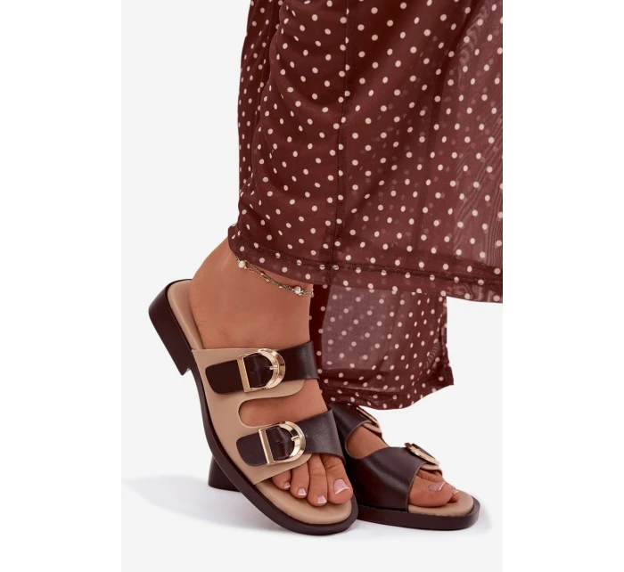 Dámské nazouváky se zlatými sponami béžovo-hnědé Danelle