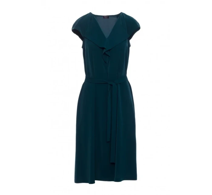 S411 Šaty bez rukávů s volánkovým výstřihem - zelené