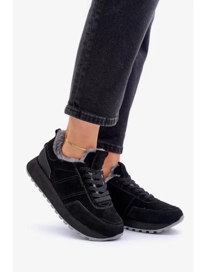 Semišové dámské tenisky s kožíškem a lesklým prvkem Big Star OO274580 Hi-Poly System černé Semišové dámské tenisky s kožíškem a lesklým prvkem Big Star OO274580 Hi-Poly System černé