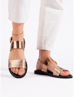 Originální zlaté dámské  sandály na plochém podpatku
