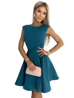 Rozšířené dámské šaty v mořské barvě s malými rukávky 442-2