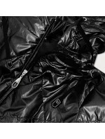 Lesklá černá dámská bunda s kapucí (B9575) Lesklá černá dámská bunda s kapucí (B9575)