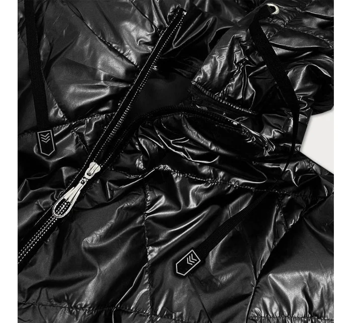 Lesklá černá dámská bunda s kapucí (B9575) Lesklá černá dámská bunda s kapucí (B9575)