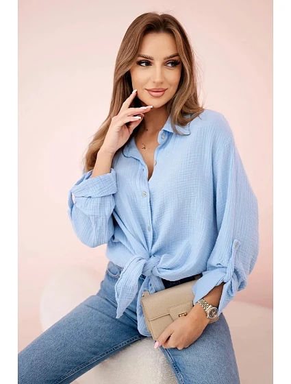 Bavlněná mušelínová košile oversize modrý Bavlněná mušelínová košile oversize modrý