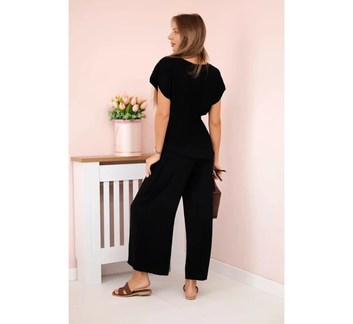 Viskózový komplet plisovaná halenka + kalhoty černý