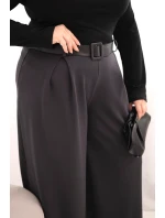 Dámské kalhoty Plus Size s širokou nohavicí a páskem grafitové Dámské kalhoty Plus Size s širokou nohavicí a páskem grafitové