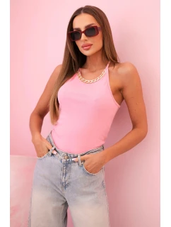 Top dámský bavlněný na ramínkách s ozdobným řetízkem růžový jasně