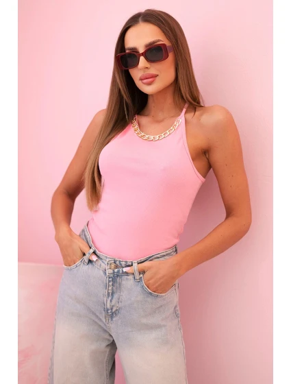 Top dámský bavlněný na ramínkách s ozdobným řetízkem růžový jasně Top dámský bavlněný na ramínkách s ozdobným řetízkem růžový jasně